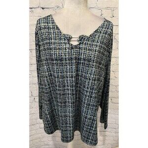NWT Emaline Lime & Blue Accent Soft, Stretch  & Comfy Top Blouse Size 1X